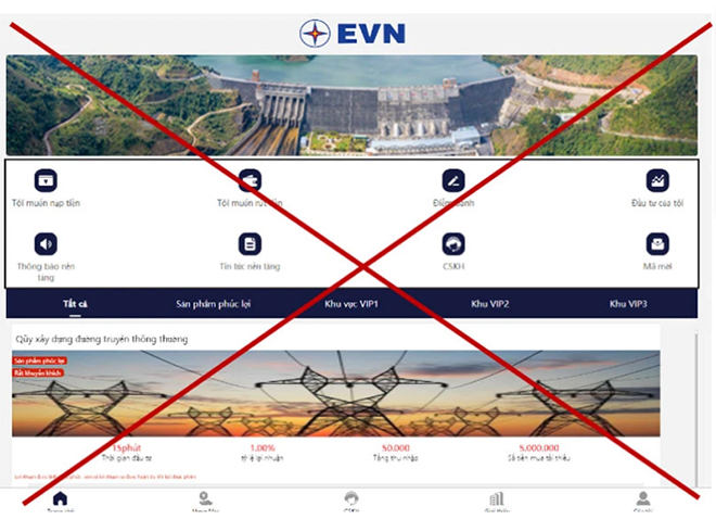 Tiếp tục xuất hiện trang web giả mạo thương hiệu EVN