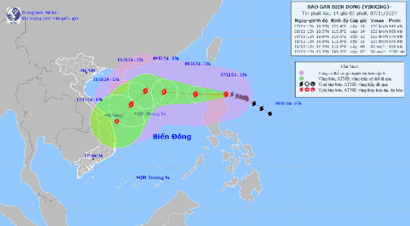 Vị trí đường đi của bão Yinxing
