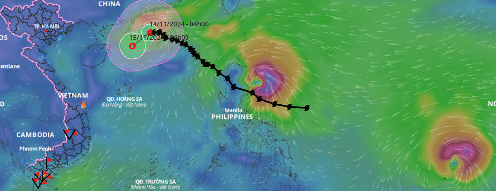 Khu vực Tây Bắc Thái Bình Dương (gồm Biển Đông) đang cùng lúc xuất hiện 3 cơn bão.