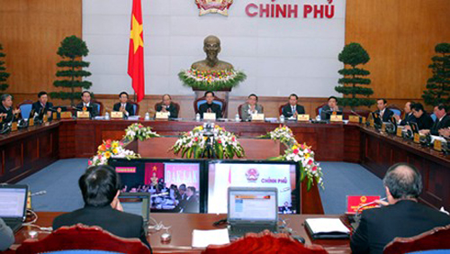 Toàn cảnh Hội nghị trực tuyến của Chính phủ với các địa phương ở điểm cầu Trụ sở Chính phủ tại Hà Nội (Ảnh: Chinhphu.vn)