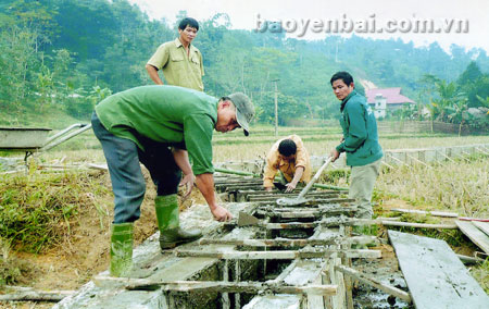 Kiên cố hóa kênh mương nội đồng ở Thượng Bằng La.
