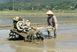 Nông dân huyện Văn Yên làm đất gieo cấy lúa xuân.