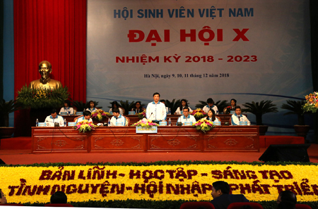 Quang cảnh phiên làm việc thứ nhất Đại hội đại biểu toàn quốc Hội Sinh viên Việt Nam lần thứ X, nhiệm kỳ 2018-2023.