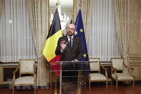 Thủ tướng Bỉ Charles Michel phát biểu trong cuộc họp báo tại Brussels ngày 8/12/2018.
