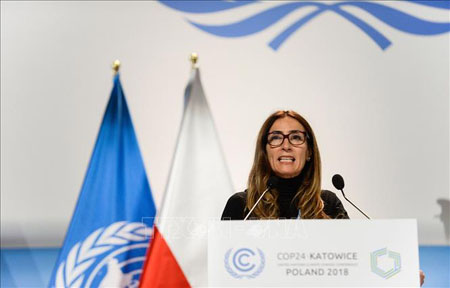 Bộ trưởng Môi trường Chile Carolina Schmidt phát biểu tại Hội nghị của Liên hợp quốc (LHQ) về biến đổi khí hậu lần thứ 24 (COP 24) ở Katowice (Ba Lan) ngày 14/12/2018.