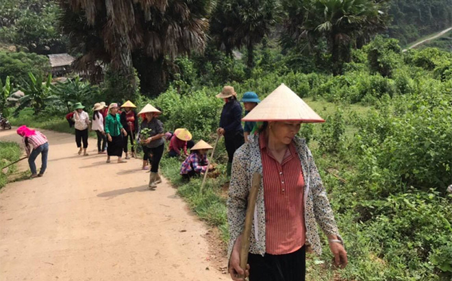 Cán bộ, nhân dân xã Phong Dụ Hạ tích cực tham gia Ngày thứ 7 cùng dân vệ sinh môi trường trong xã. (Ảnh: Thủy Thanh)
