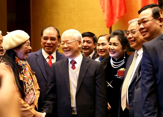 Tổng Bí thư Nguyễn Phú Trọng cùng các vị lãnh đạo, nguyên lãnh đạo Đảng, Nhà nước và các đại biểu dự Hội nghị Văn hóa triển khai thực hiện Nghị quyết Đại hội đại biểu toàn quốc lần thứ XIII của Đảng.