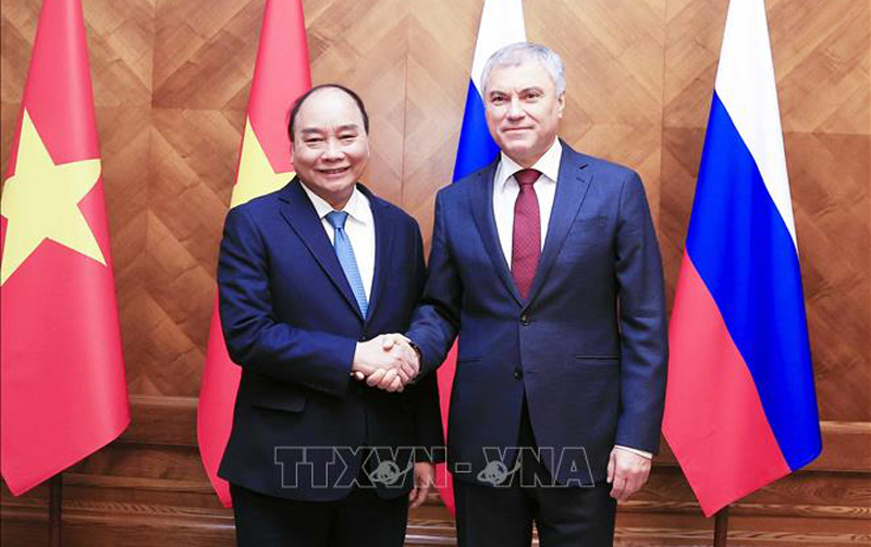 Chủ tịch nước Nguyễn Xuân Phúc gặp Chủ tịch Duma Quốc gia Nga Vyacheslav Viktorovich Volodin.