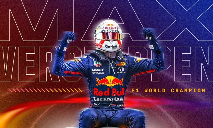 Verstappen mừng chức vô địch F1 đầu tiên ở tuổi 24, trên đường đua Yas Marina, Abu Dhabi, UAE tối 12/12.