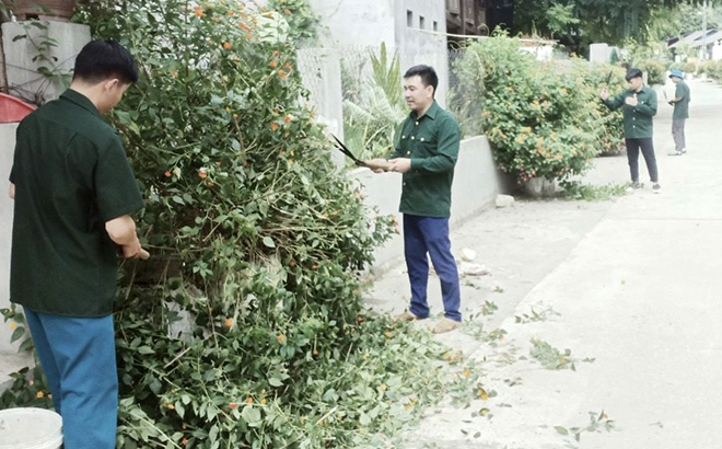 Hội viên cựu chiến binh xã Nghĩa Phúc tham gia “Ngày thứ Bảy cùng dân”.