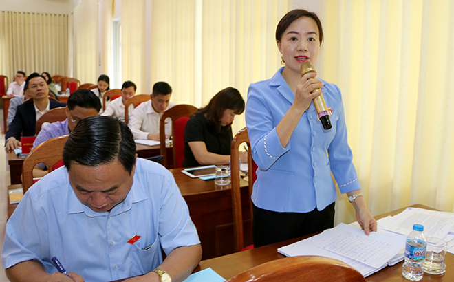 Đại biểu Triệu Thị Bình - Trưởng ban Ban Dân tộc HĐND tỉnh đề nghị giải trình làm rõ nguyên nhân, trách nhiệm của các ngành, địa phương khi số danh mục dự án được HĐND tỉnh thông qua nhiều nhưng tỷ lệ thực hiện hàng năm không cao, ảnh hưởng đến tiến độ thực hiện các dự án.