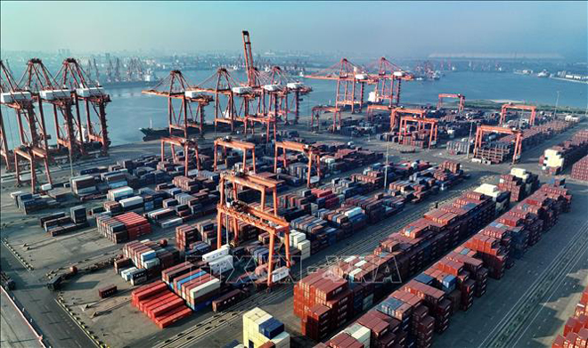 Quang cảnh cảng hàng hóa ở Đường Sơn, tỉnh Hà Bắc, miền Bắc Trung Quốc, ngày 19/7/2023. Ảnh: THX/TTXVN