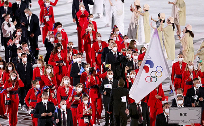 Tại Olympic Tokyo, các VĐV Nga tham dự dưới màu cờ trung lập với biểu tượng Olympic.