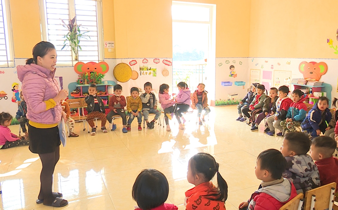 Một lớp học tại Trường mầm non Kiên Thành, huyện Trấn Yên