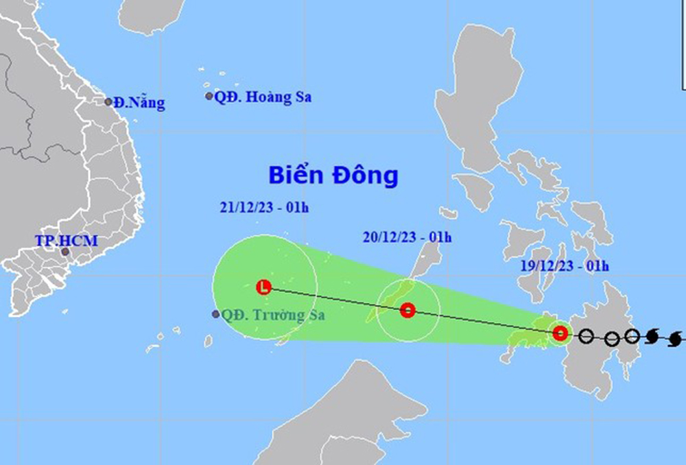 Dự báo áp thấp nhiệt đới sẽ tan dần trên khu vực phía Nam Biển Đông.