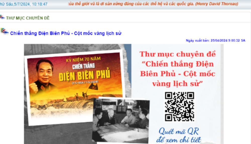 Mã QRcode thư mục chuyên đề “Chiến thắng Điện Biên Phủ - Cột mốc vàng lịch sử” của Thư viện tỉnh Yên Bái.