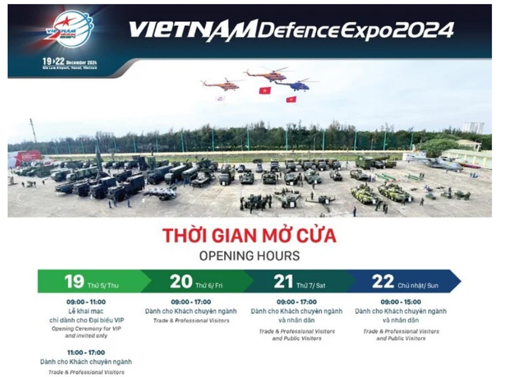 Thông báo về lịch trình tham quan triển lãm Quốc phòng Quốc tế Việt Nam 2024 do ban tổ chức công bố trên website chính thức.