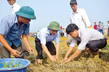 Đồng chí Hoàng Xuân Nguyên - Phó chủ tịch UBND tỉnh tham gia lễ ra quân trồng cây vụ đông tại huyện Văn Chấn.