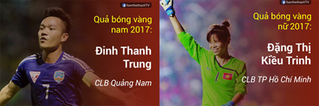 Thanh Trung, Kiều Trinh giành Quả bóng vàng Việt Nam 2017.