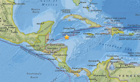 Trận động đất mạnh 7,6 độ Richter xảy ra tại Biển Caribe, ngoài khơi phía Bắc Honduras.