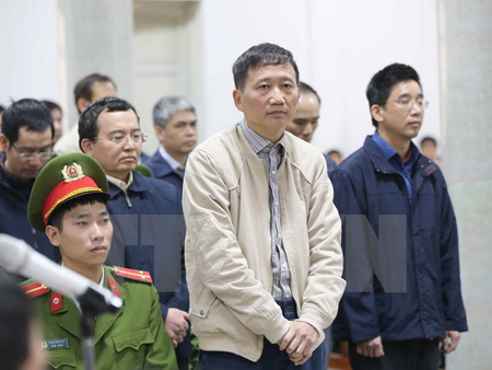 Bị cáo Trịnh Xuân Thanh và đồng phạm tại phiên tòa.