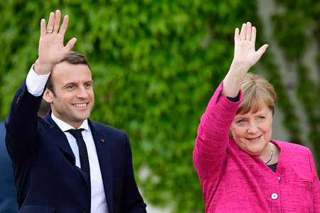 Tổng thống Pháp Emmanuel Macron và Thủ tướng Đức Angela Merkel.