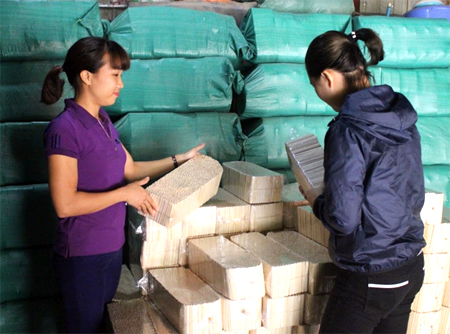 Doanh nhân Nguyễn Thị Huyền Huế (bên trái) đã thành công với mô hình sản xuất que kem.
