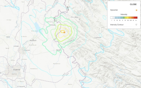 Trận động đất cách baghdad của Iraq 145 km về phía Tây Bắc.