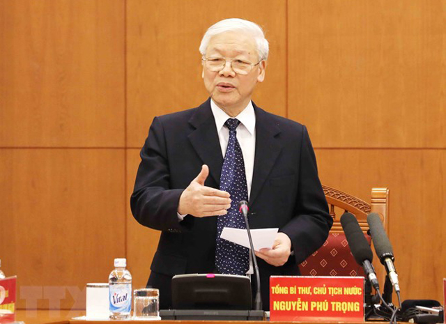 Tổng Bí thư, Chủ tịch nước Nguyễn Phú Trọng, Trưởng Tiểu ban Văn kiện phát biểu kết luận phiên họp.