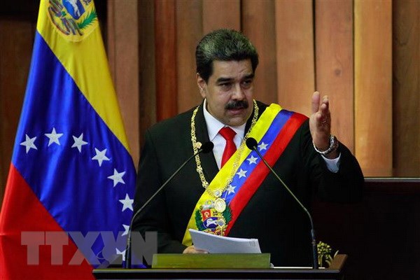 Tổng thống Venezuela Nicolas Maduro phát biểu trong lễ tuyên thệ nhậm chức tại Tòa án Công lý Tối cao ở Caracas ngày 10/1.