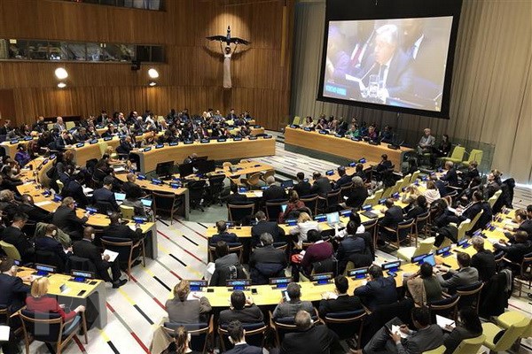 Tổng Thư ký Liên hợp quốc Antonio Guterres trong bài phát biểu chuyển tải thông điệp năm mới tại New York, Mỹ.