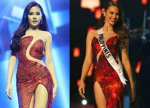 Ngân Anh mặc váy dạ hội và trình diễn giống Catriona Gray.