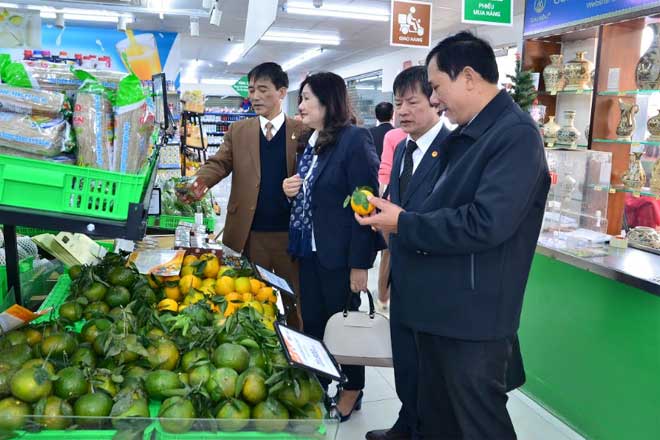 Delegates visit the stores showing Yen Bai agricultural products.