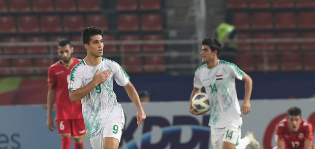 Mohammed Nassif (số 9) mang 1 điểm đầy kịch tính về cho U23 Iraq.