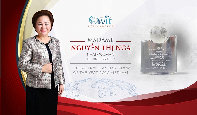 Bà Nguyễn Thị Nga, Chủ tịch Tập đoàn BRG là doanh nhân Việt Nam duy nhất được tôn vinh Đại sứ Thương mại toàn cầu 2020.