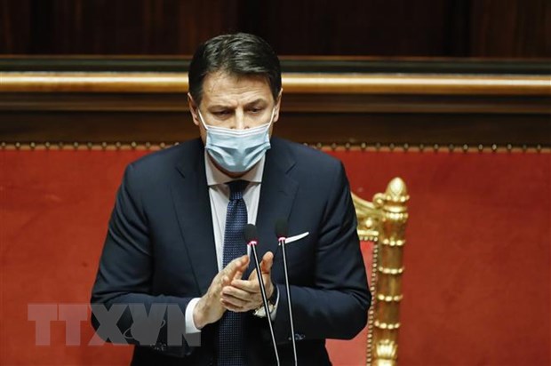 Thủ tướng Italy Giuseppe Conte phát biểu tại phiên bỏ phiếu tín nhiệm của Thượng viện ở Rome, ngày 19/1/2021.