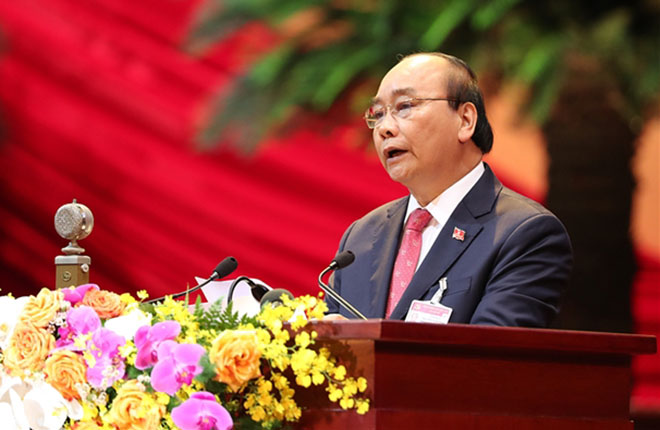 Ủy viên Bộ Chính trị, Thủ tướng Nguyễn Xuân Phúc đọc diễn văn khai mạc Đại hội.