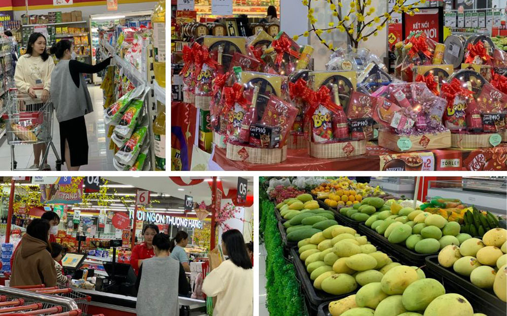 Hàng hóa bày bán ở siêu thị Vincom Yên Bái và Winmart+ trên địa bàn thành phố Yên Bái.