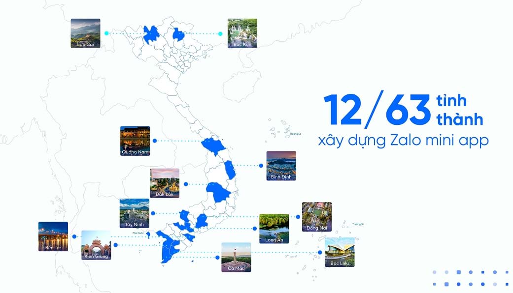 Hiện đã có 12 tỉnh thành xây dựng Zalo mini app. Nguồn: Zalo