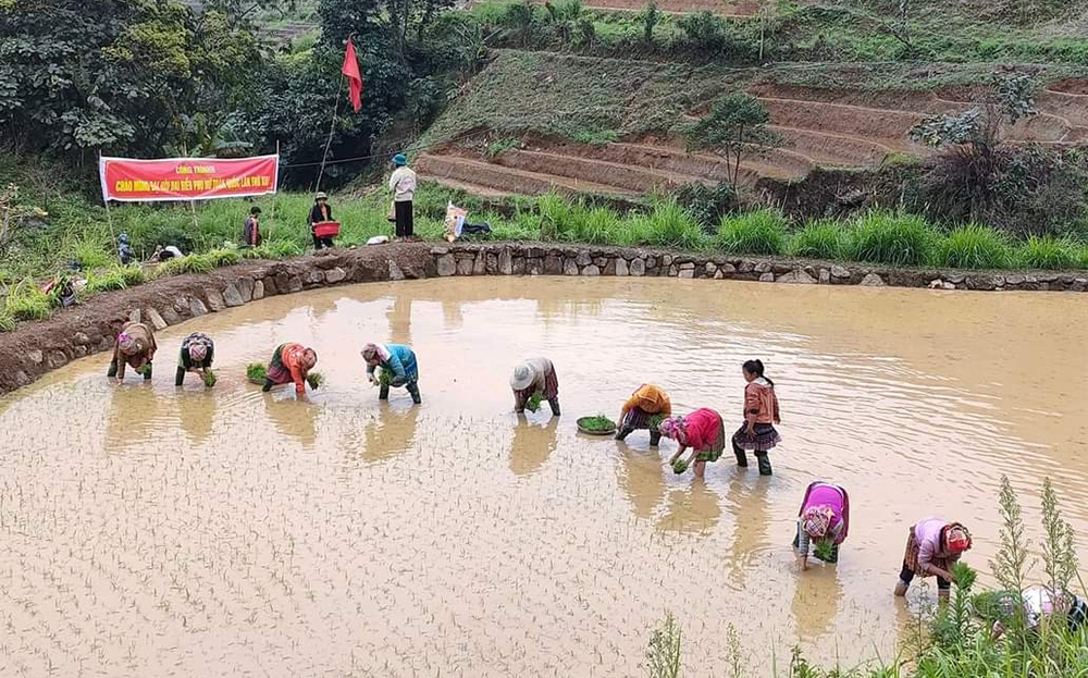 Hội viên Hội Nông dân xã Bản Mù, huyện Trạm Tấu trong ngày hội xuống đồng.