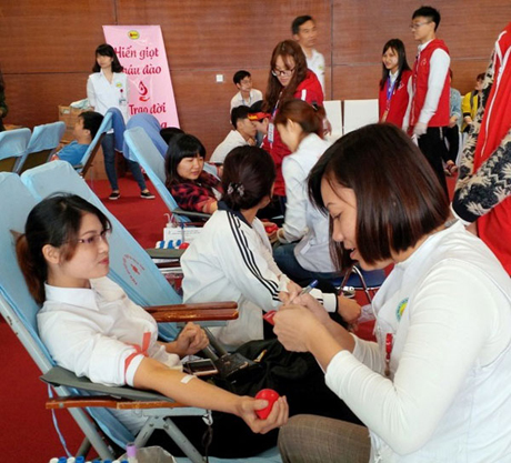 Nhiều bạn trẻ tham gia hiến máu tình nguyện