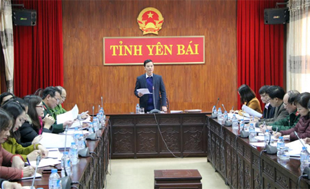 Đồng chí Dương Văn Tiến - Phó Chủ tịch UBND tỉnh, Trưởng ban Tổ chức các ngày lễ lớn của tỉnh phát biểu tại cuộc họp.