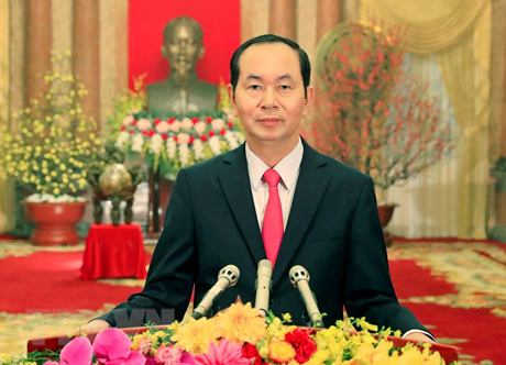 Chủ tịch nước Trần Đại Quang chúc Tết đồng bào, chiến sĩ cả nước và kiều bào Việt Nam ở nước ngoài.