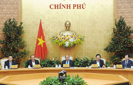 Thủ tướng Nguyễn Xuân Phúc và các Phó Thủ tướng tại phiên họp Thường trực Chính phủ sau kỳ nghỉ Tết Nguyên đán Mậu Tuất.
