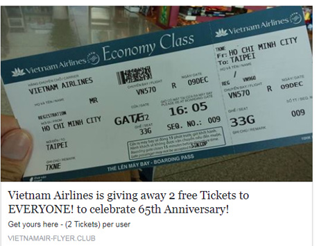 Chương trình tặng vé máy bay miễn phí được cho là giả mạo - Ảnh chụp màn hình Facebook