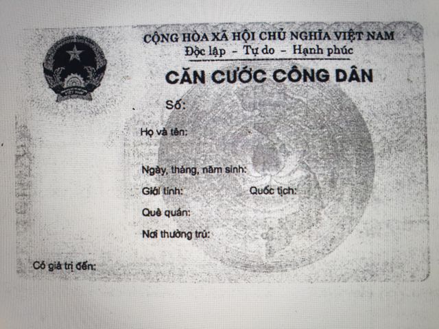 Mặt trước thẻ căn cước công dân.