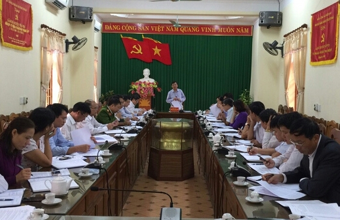 Đồng chí Nguyễn Văn Lịch - Ủy viên Ban Thường vụ, Trưởng ban Nội chính Tỉnh ủy phát biểu tại buổi làm việc với lãnh đạo chủ chốt huyện Trấn Yên về công tác nội chính và PCTN.