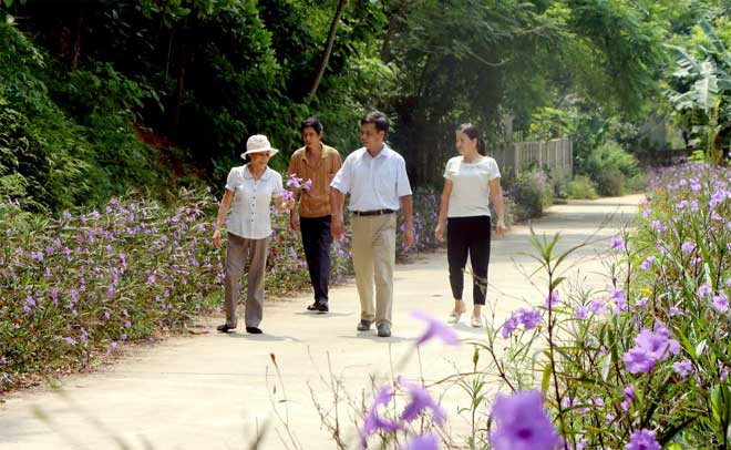 Một tuyến đường bê tông rực rỡ sắc hoa ở nông thôn Cường Thịnh (Trấn Yên).