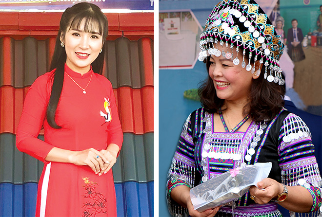 Hai nữ doanh nhân Nguyễn Thị Khuyên (trái) và Lâm Thị Kim Thoa (phải)