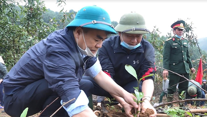 Đồng chí Chu Đình Ngữ - Trưởng Ban Tổ chức Tỉnh ủy đã trồng cây đầu xuân Tân Sửu 2021 tại thôn Gốc Nhội, xã Yên Thái, huyện Văn Yên.